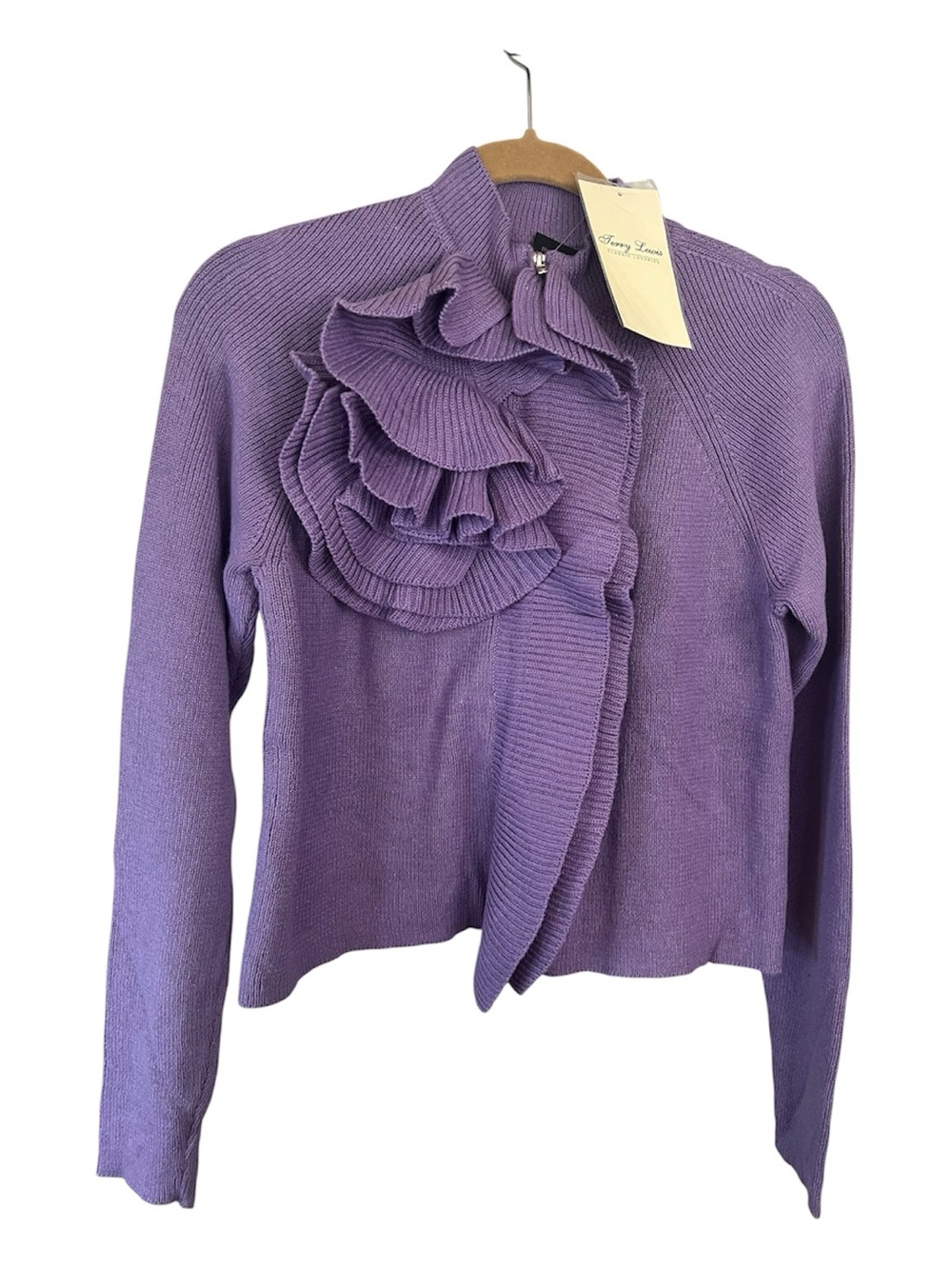 Terry Lewis Classic Luxuries Lavender Ruffle Front Zip Cardigan